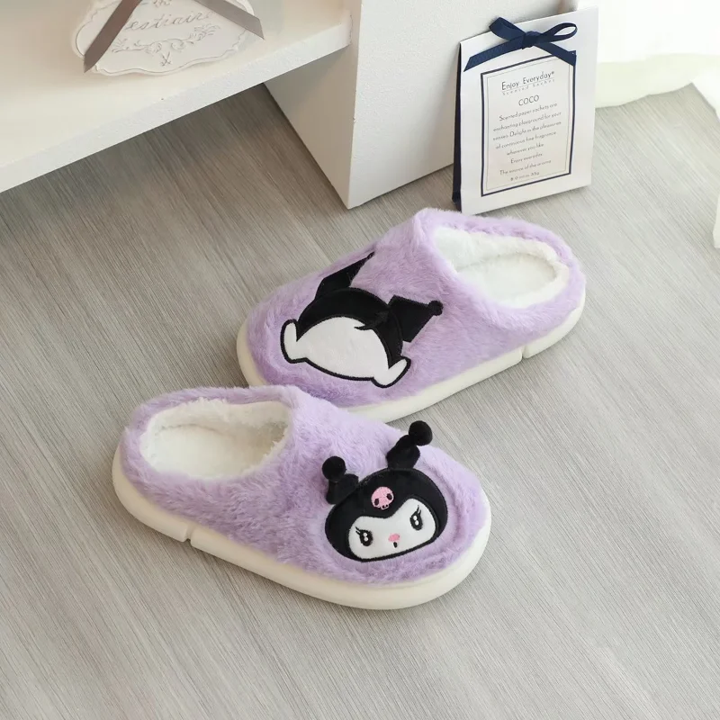 Sanrio Kulomi Cute Sweet Warm Home Women's Shoes Melody Cartoon Versatile Plush Bag Toes Platform Cotton Slippers 4