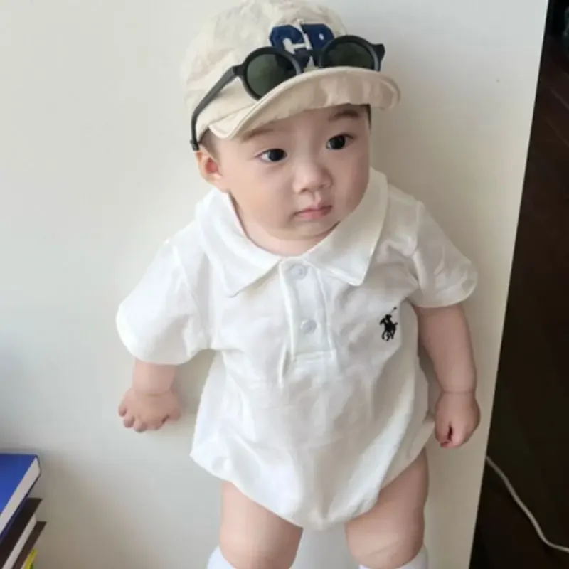 Baby One Month Old Clothes Summer Romper Short Sleeve Boys Birthday Korean Style Polo Cotton Crawler Suit from Mainland China