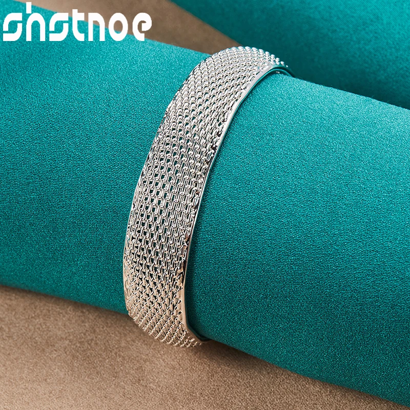 

SHSTONE 925 Sterling Silver Mesh Opening Bangles For Women Lady Fashion Birthday Engagement Wedding Party Fashion Jewelry Gifts