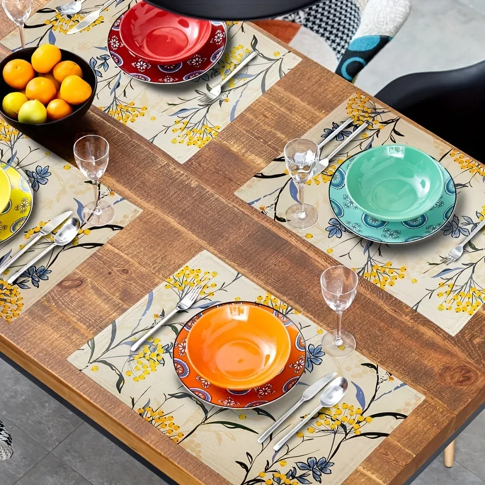 Yayatty - Set di 10 tovagliette lavabili in lino per tavolo da pranzo