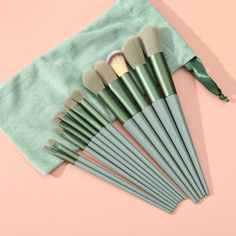 아이 브러시 컨실러 브러시 파우더 블러셔 파우더 브러시, 신상 그린 메이크업 브러쉬 세트, 눈썹 브러쉬, 13 개 