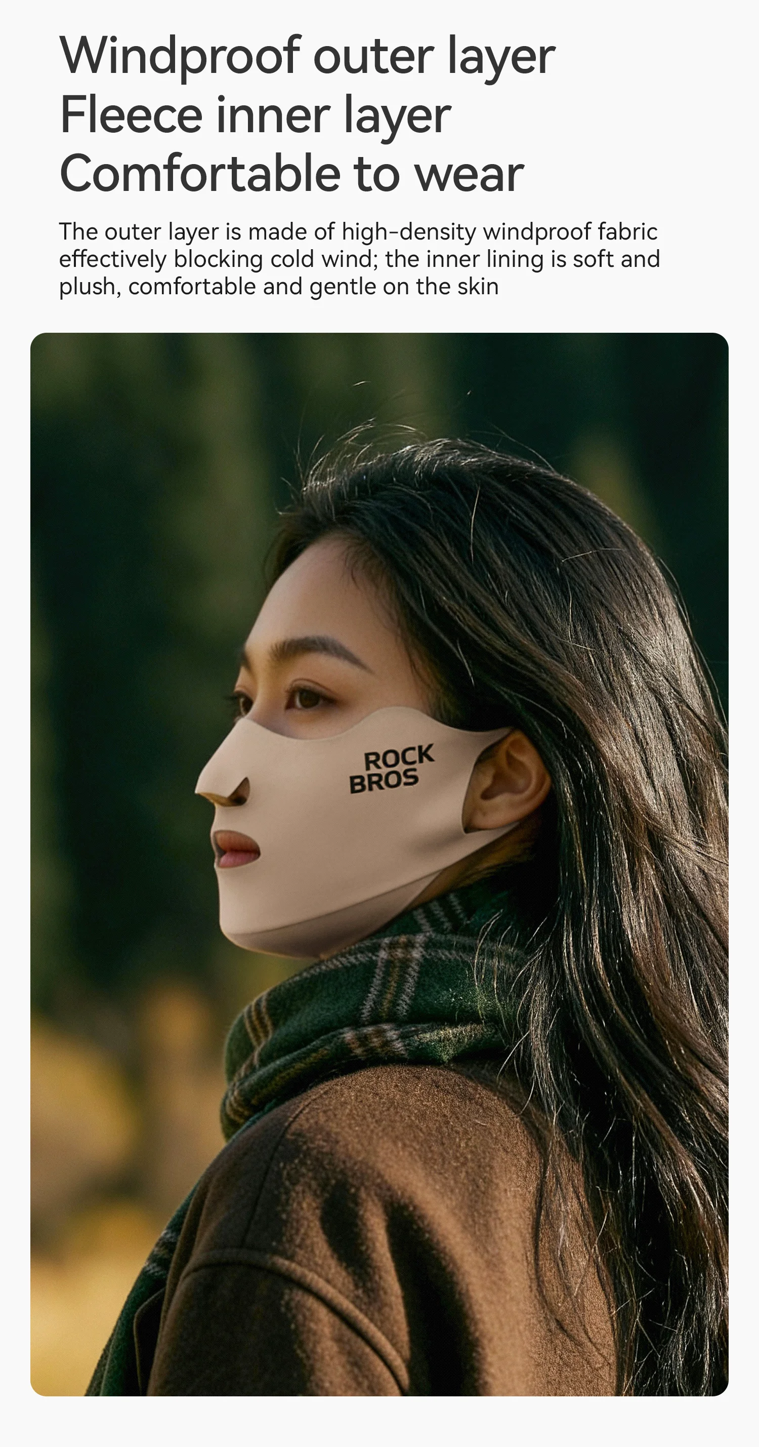 ROCKBROS Gesichtsmaske mit Fleece-Innenschicht, Augenschutz, Eckdesign, Atmungsaktive Reflektierende Winddichte Maske für Outdoor-Aktivitäten – Detail 5