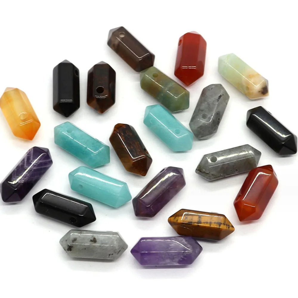 

1Pcs Natural Gemstone Hexagonal Crystal Points Chakra Reiki Healing Quartz Wand Hole Drilled DIY Pendant Necklace Jewelry Making