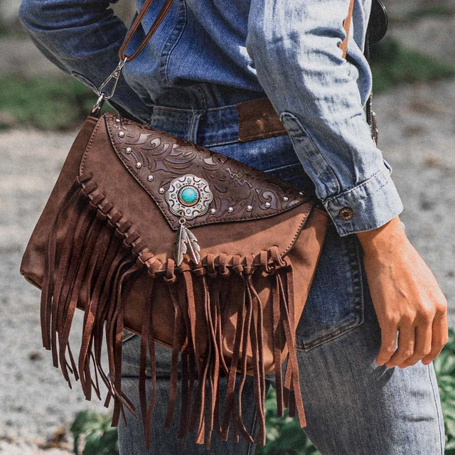 The Jessie Jane Fringe Haute Southern Hyde by Beth Marie Tooled Cowhide  Purse Turquoise - Etsy