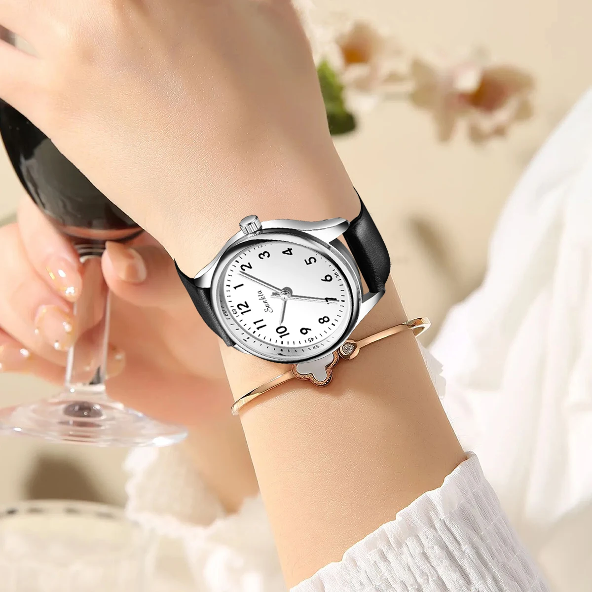 LIGE Simple Women Fashion Black And White Design Ladies' Quartz Watch Casual Leather Strap Waterproof Female Bracelet Gift Clock