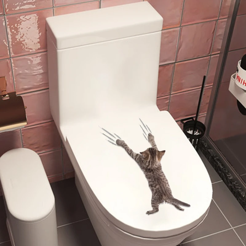 Toilet Stickers 3D Cat Vivid Wall Sticker Fashion Lovely Animal Pvc Waterproof Decal For Bathroom Toilet Kicthen Decorative
