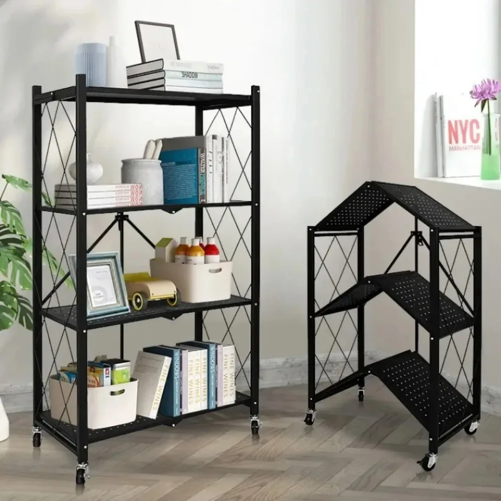 Foldable Installation-Free Shelves Kitchen Storage Rack Large Iron Frame Trolley Outdoor Flower Stand Mobile Cart Kids Bookshelf storage rack