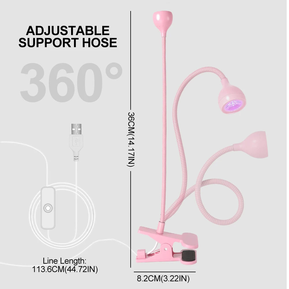 Nail LED UV Lamp for Drying Gel Nails Polish Clip-On Flexible Desk Mini Portable USB Nail Lamp UV Light Dryer for Manicure Salon 6