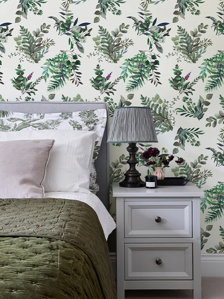 

Elegant Green Leaves Furniture Cabinet Refrigerator Stickers Leisure Vinyl Removable Wallpaper Watercolor Room Decoration