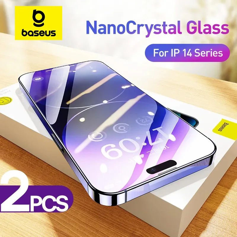 

Baseus 2Pcs Nano Crystal Tempered Glass Film For iPhone 14 13 Pro Max Protector Glass Tempered Film Anti-Peeping Screen Glass