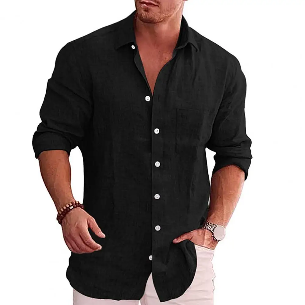 

Formal Men Shirt Versatile Men Shirt Stylish Men's Casual Shirts Lapel Long Sleeve Single Breasted Tops with Patch for Work