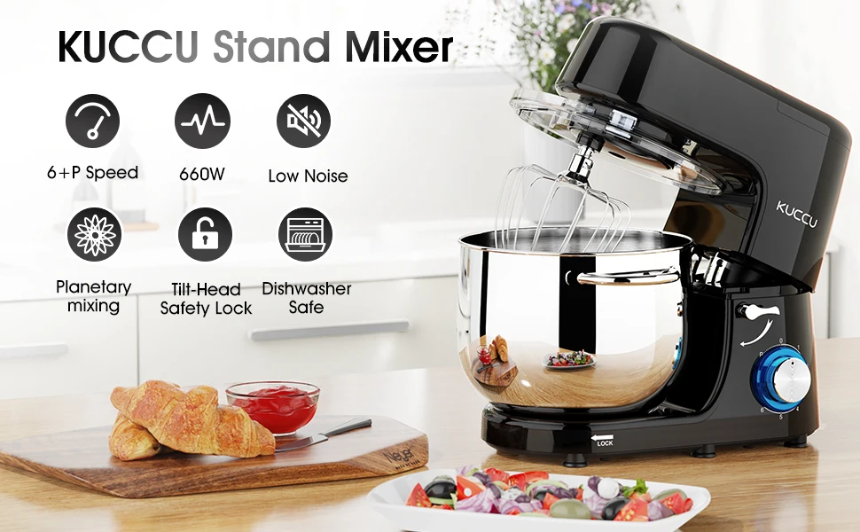 Description Picture 2 of itemMixer, 9.5 Qt , 6-Speed Tilt-Head Food Dough Mixer, Electric Kitchen Mixer with Dough Hook, Flat Beater & Wire Whisk,