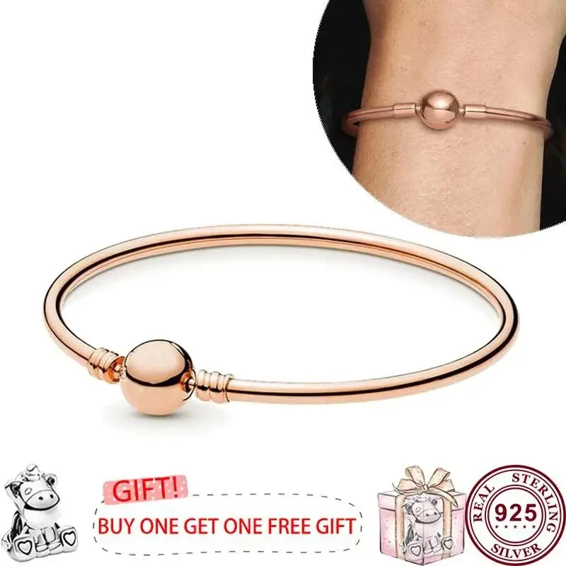 Hot selling 925 Sterling Silver Classic Round Original Women's Bucket Sign Bracelet for Bead Pendant Wedding DIY Charm Jewelry