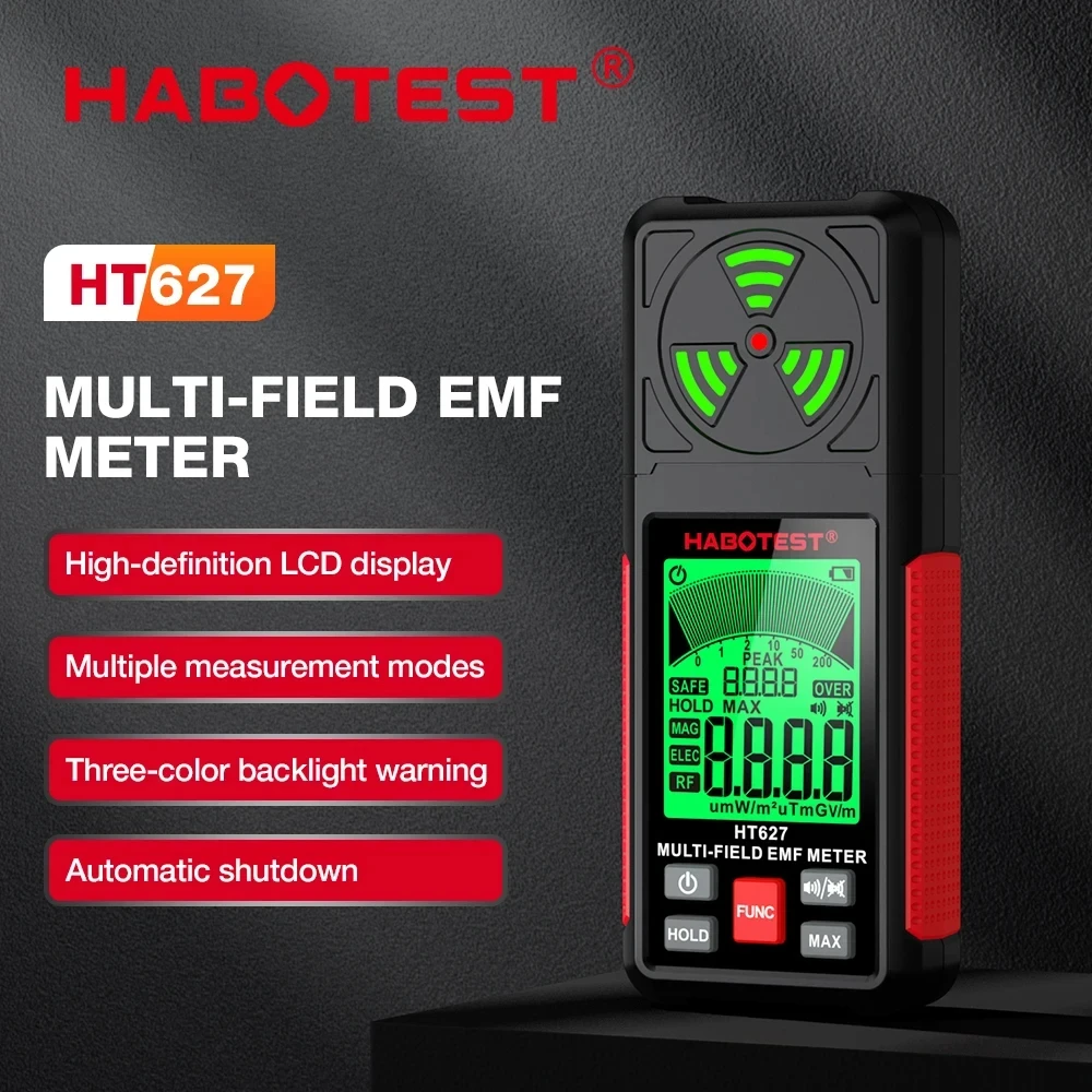 radiation detector HT627 EMF Meter Electromagnetic Radiation Tester Electric Field Magnetic Field RF Radiation Radio Frequency Detector Warn Meter