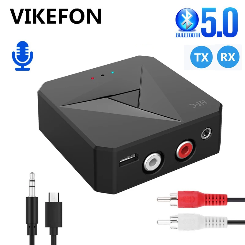 Bluetooth 5.0 Receiver Transmitter 3.5mm AUX Jack RCA Music Wireless Audio Adapter Handsfree Call Mic NFC Car Kit For TV Auto ON
