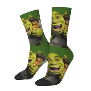 Shrek And Donkey Puss Men's Crew Socks Unisex Fun Monster Movie Spring Summer Autumn Winter Dress Socks