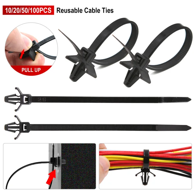 Nylon Cable Ties (Zip Ties) – 10, 20, 50, Or 100 Pack – Black