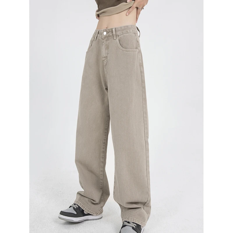 

Khaki Vintage High Waist Women's Jeans Summer Korean Fashion Streetwear Wide Leg Jean Denim Trouser Straight Baggy Denim Pants
