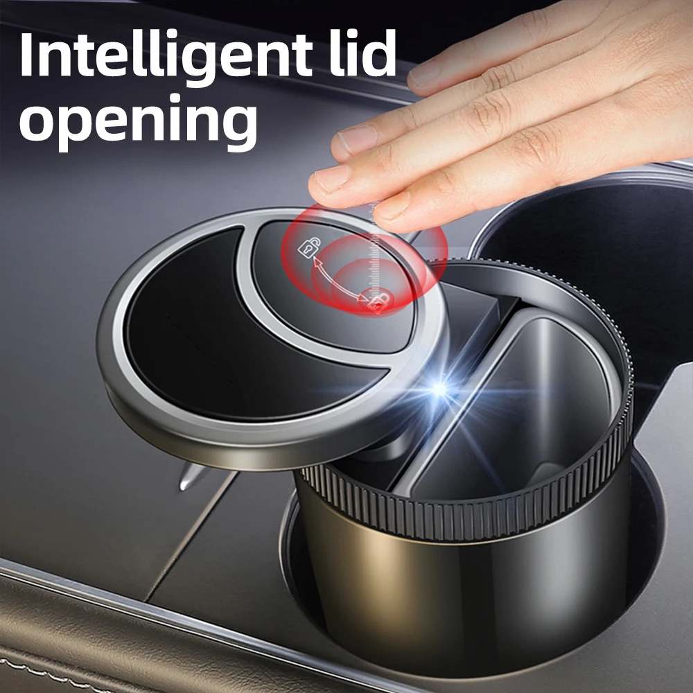 Car-Mounted Smart Ashtray Automatic Sensing Electric Opening-Closing Metal Liner LED Lighting Mini Automotive Accessories