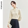 SENTUBILA Cotton Knit Slim Fit Pullovers Women 2025 Spring Hight Collar Pearl Chain Lanter Sleeve Elegant Tops Ladies 143H56768X 1