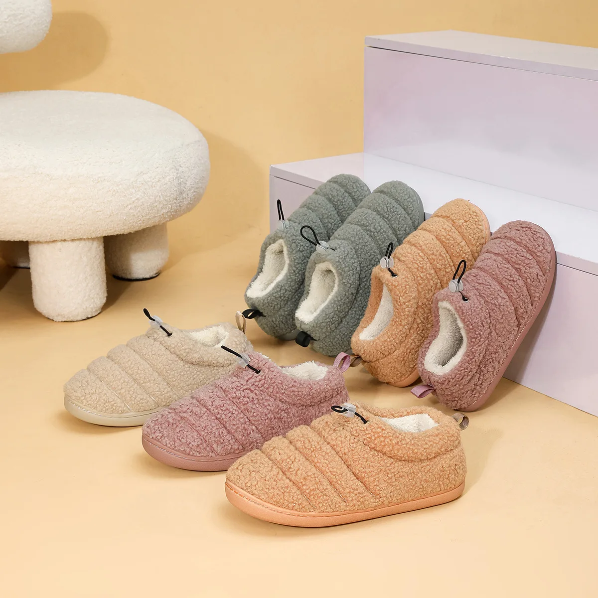 Winter Warm Shoes For Woman Men Soft Plush Anti-slip Couples Indoor Home Floor Slippers Solid Color Mum Dad Footwear