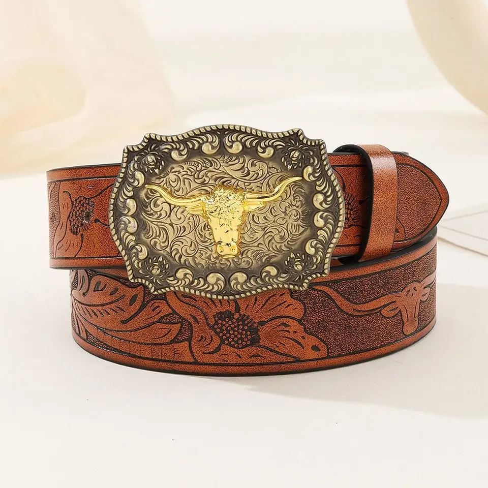 Mawjom Western Cowboy PU-lederen riem - mannen taille riem Mawjom Western Cowboy PU-lederen riem - mannen taille riem