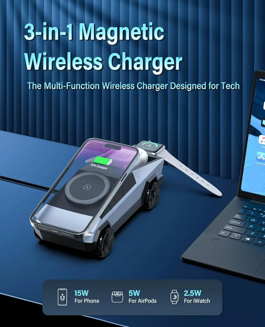 3 in 1 Magnetic Wireless Charger LED Light for MagSafe iPhone 17/16/15/14/13/12 Apple Watch 1-10 AirPods Samsung Fast Charging