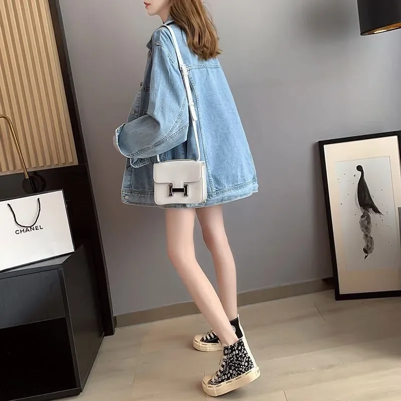 Simple Denim Jacket Chic Vintage Korean College Girls Basic Jean Demin Jackets for Women Stylish Turn-down Collar Ladies Outwear