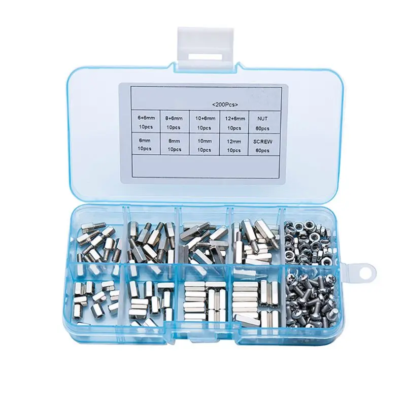 

200Pcs/set Nut Spacing Screw Male Female Threaded Pillar PCB PC Motherboard Nickel Plated Standoff Spacer