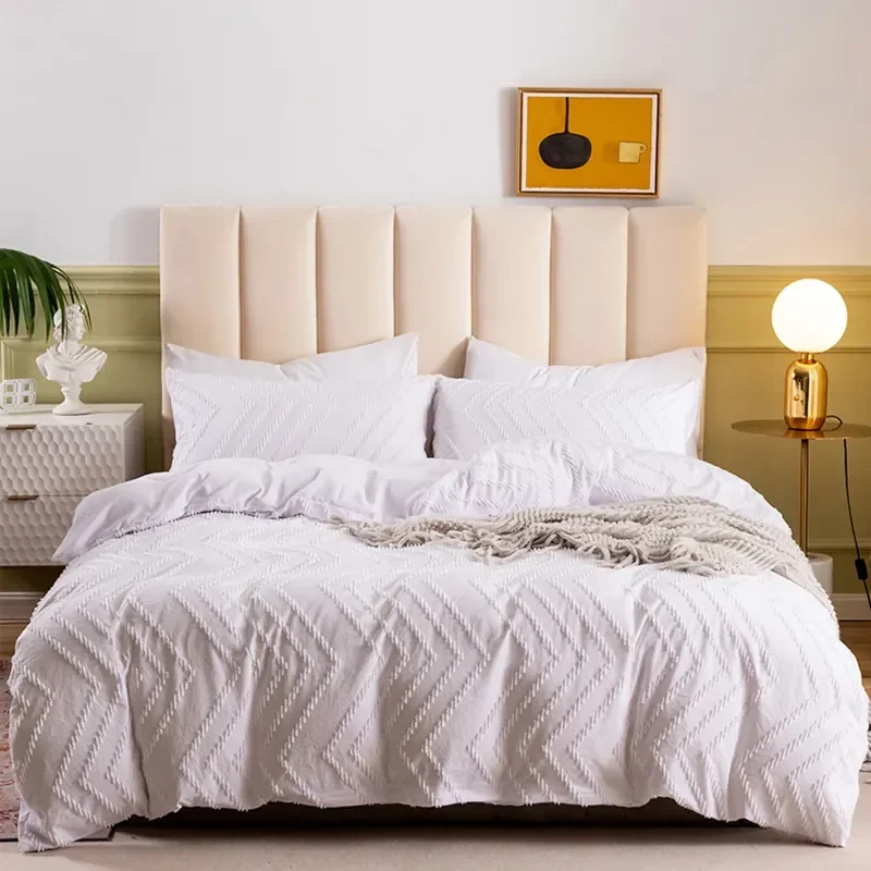 

Simple Solid Color Wave Patchwork White Duvet Cover Queen High Quality Single Double Bedding Set King Size Quilt Covers for Bed