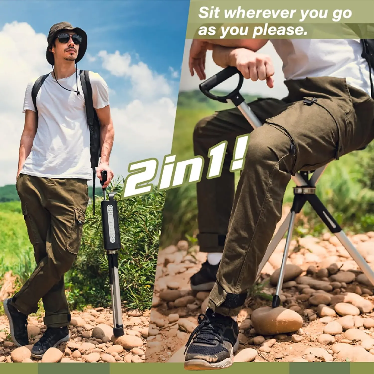 Chair Series 2- Portable Walking Stick, Cane with Seat, Foldable Chair