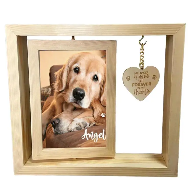Pet Memorial Photo Frame Wooden Desktop Memorial Heart Pendant Dog Home Table Decoration For Bedroom Living Room