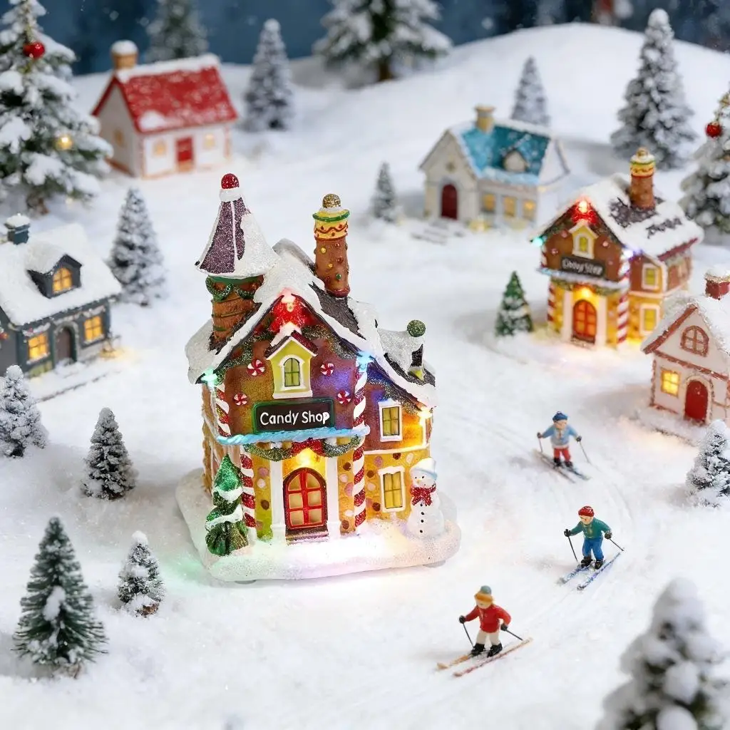 Weihnachtssüßigkeit, Lebkuchenhaus-Dekoration – Sammlung, Gebäude mit LED-Leuchten, dekorativer Kamin, Tischdekoration für Zuhause