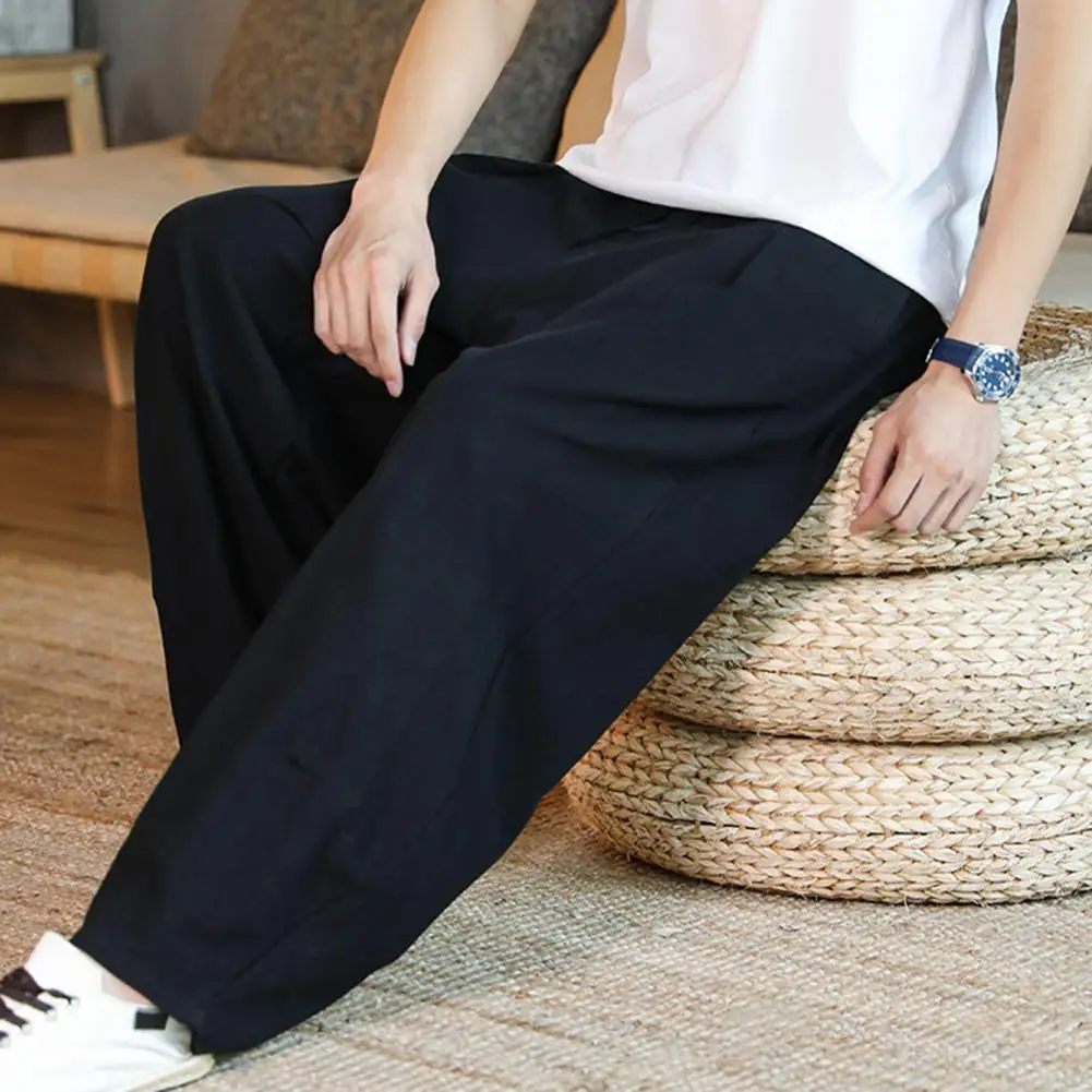 Description Picture 2 of itemMale Sport Trousers Solid Color Ankle Length Soft Harem Pants Men Trousers Elastic Waist Men Summer Pants Male Clothes