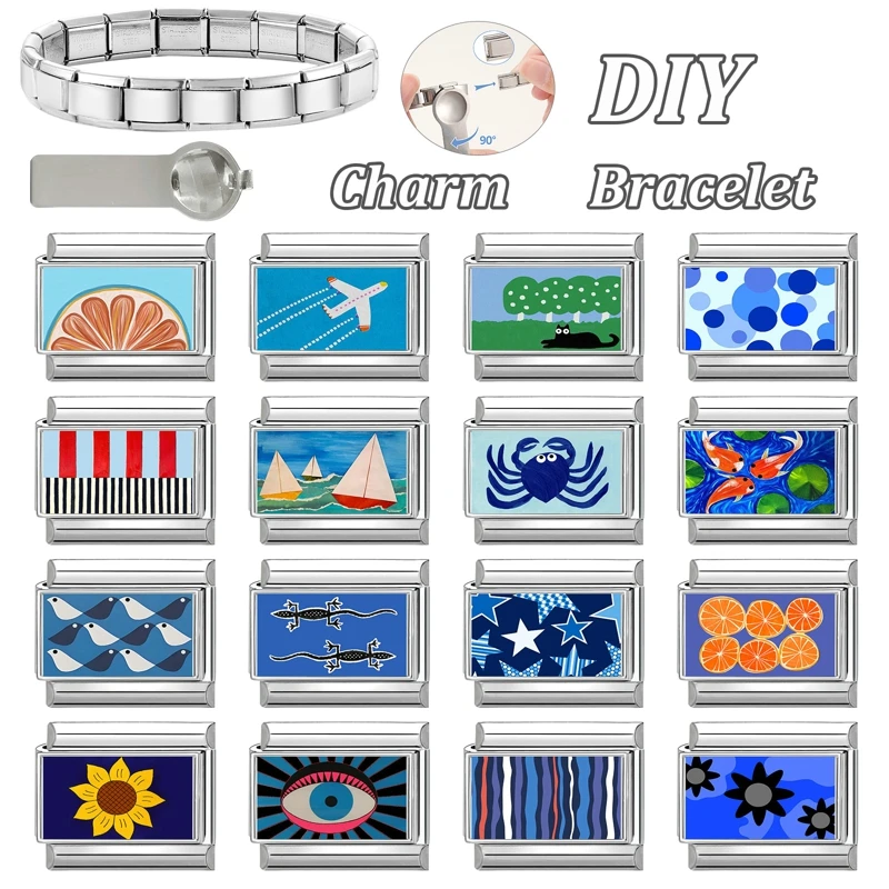 Blue Series 9mm Stainless Steel DIY Charm Bracelet