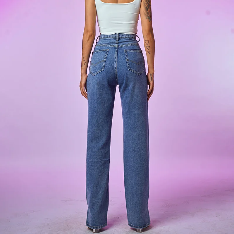 Women's Jeans Straight Leg Mom Jeans Baggy High Waist Pants  Fashion Casual Loose Solid Color Classic Denim Trousers Female