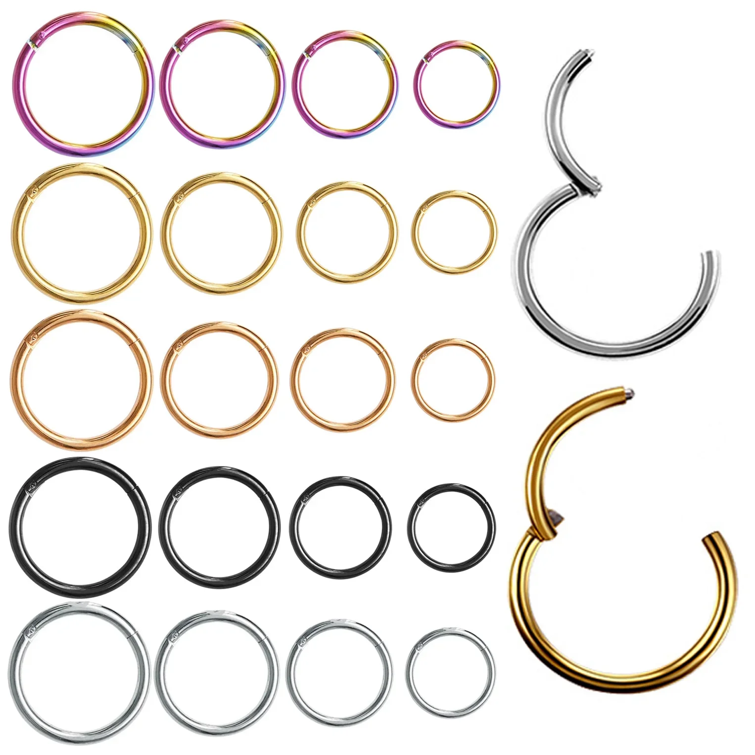 nose rings piercing jewelry body piercing earrings ear piercing jewelry metal jewelry hoop earrings body piercing jewelry body jewelry 6/8/10/12mm Nose Ring Hinged Clicker Segment Helix Cartilage Septum Hoop Surgical Stainless Steel Seamless Earrings