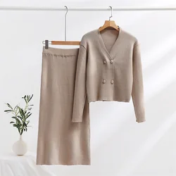 Knit Two Piece Skirt Set Women Winter Cardigan Skirt 2 Piece Set Loungewear Long Dresses Suit Knitted Two Piece Women Sets 2023