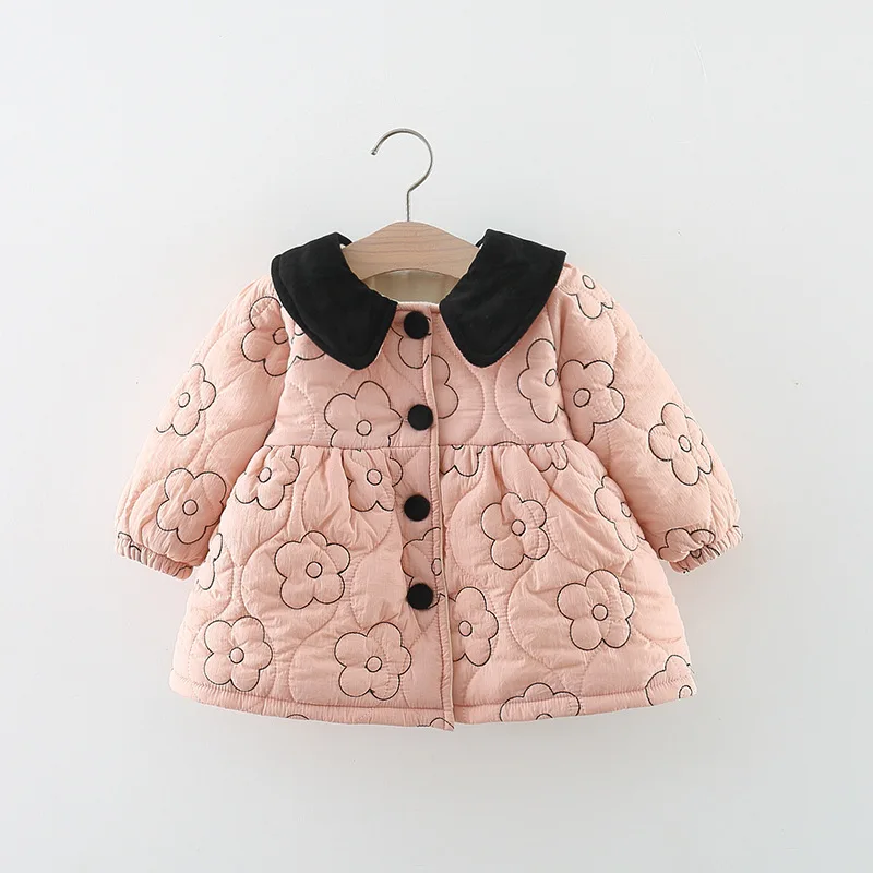 Winter girl flower doll collar cotton jacket Korean version full of flower embroidery single breasted cotton jacket