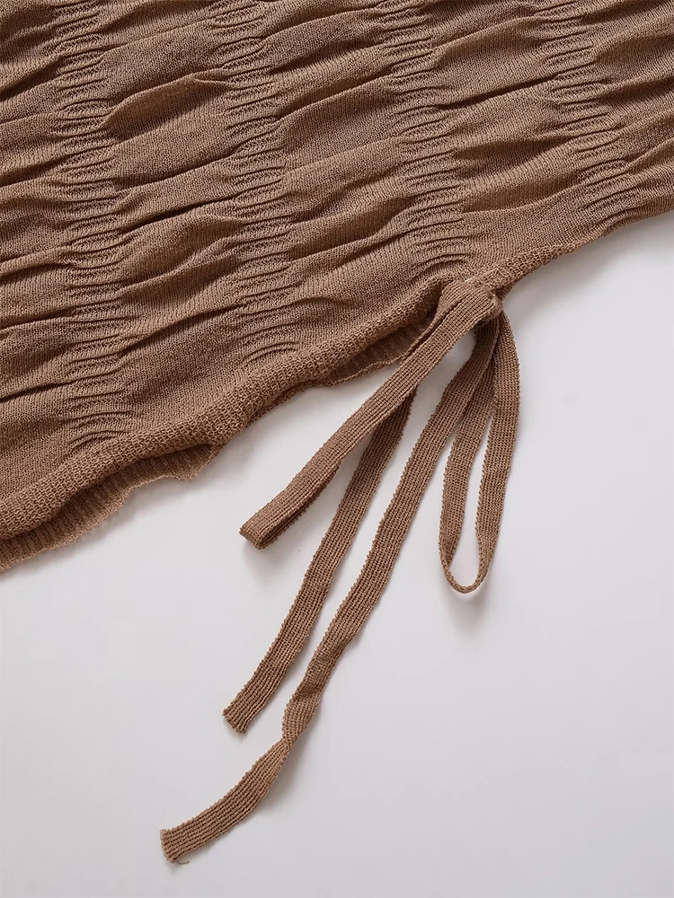 Women's Long Sleeve T Shirt Irregular Hem  Solid Folds Long Knitted Top Casual Fit Fashion Daily Street Female Clothes 2025