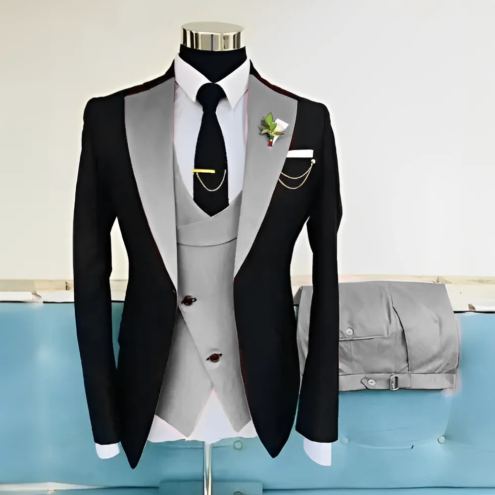 2024 Elegant Men's Suit 3 Piece Suit Black Jacket Wedding Groom Tuxedo Custom Color Men's Wardrobe