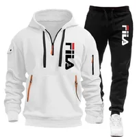 Ensemble de survêtement à capuche pour homme, automne-hiver, sweat-shirt chaud à col rond avec cordon de serrage, pantalon de jogging, ensemble sportif quotidien 2 pièces 2