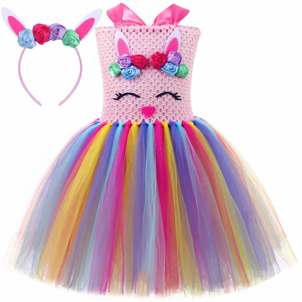

Easter Bunny Costume for Girls Birthday Holiday Clothes Rainbow Flowers Girl Rabbit Tutu Princess Dress Kids Halloween Costumes