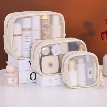PVC Matte Semi Transparent Cosmetics Bag Large Capacity  Luxury Makeup Organizer Women's Travel Wash Bag Essentials 1