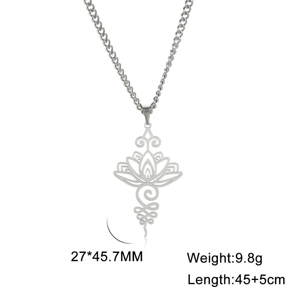 LIKGREAT Lotus Flower Pendant Necklace Unalome Chakra Symbol Amulet Yoga Healing Charms Christmas Gift Stainless Steel Jewelry