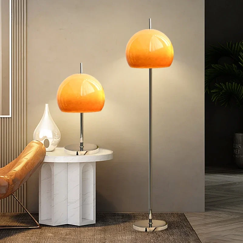 

LED Living Room Retro Glass Table Lamp Gradient Orange Bauhaus Mushroom Floor Lamp Living Room Bedroom Atmosphere Lamp