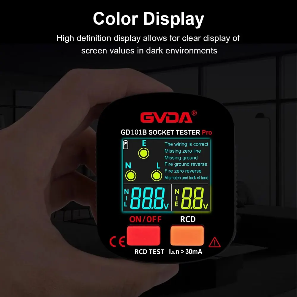 Socket Tester socket tester GVDA Pro Voltage Test Digital Outlet Socket Detecter EU Plug Ground Zero Line Plug Polarity Phase Checking GD101B
