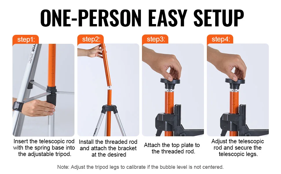 SucceBuy Laser Level Tripod 1/4"-20 & 5/8"-11 Thread Mount 40.94-133.85in Height Adjustment with Level Bubble & Heavy-duty Stand
