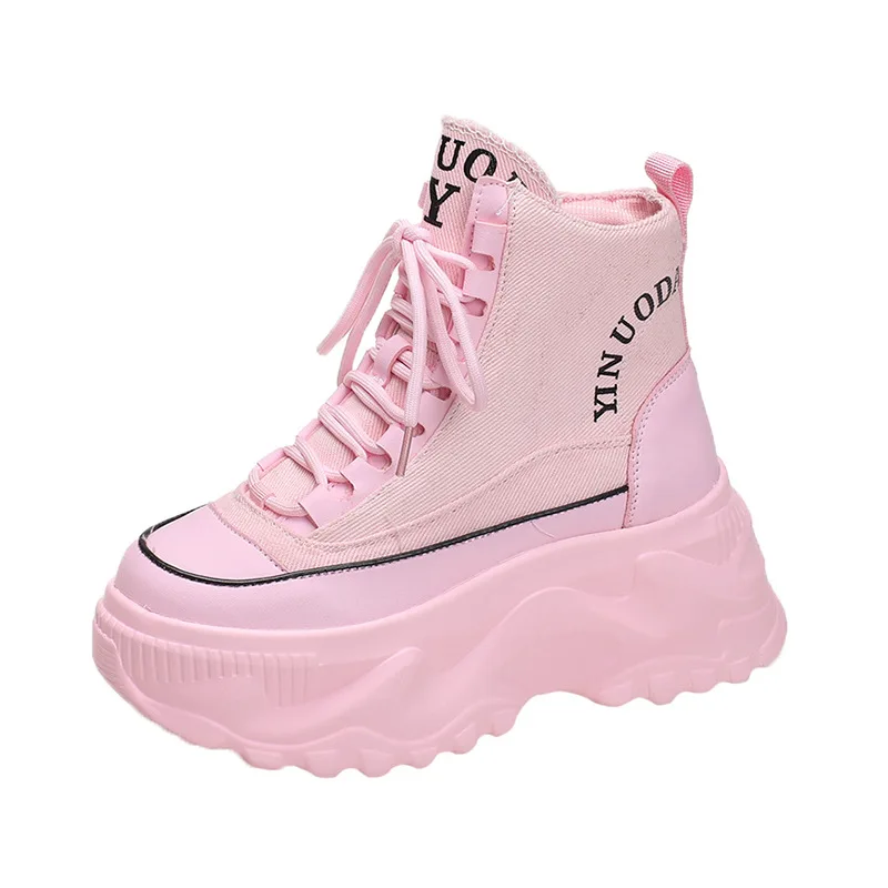 Fashion Chunky Platform Motorcycle Boots Women Autumn Winter Thick Bottom Ankle Botas Mujer White High Top Gothic Sneakers Shoes 5