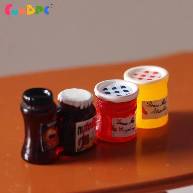 

4Pcs 1:12 Dollhouse Miniature Coffee Can Bread Spread Fruit Sauce Jam Food Model Kitchen Decor Toy Doll House Accessories